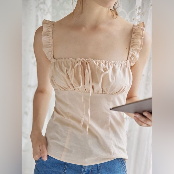 Simple Retro Tops - Simple Retro Ruched Bust Knot Front Ruffle Trim Cami Top Women’s Size Large